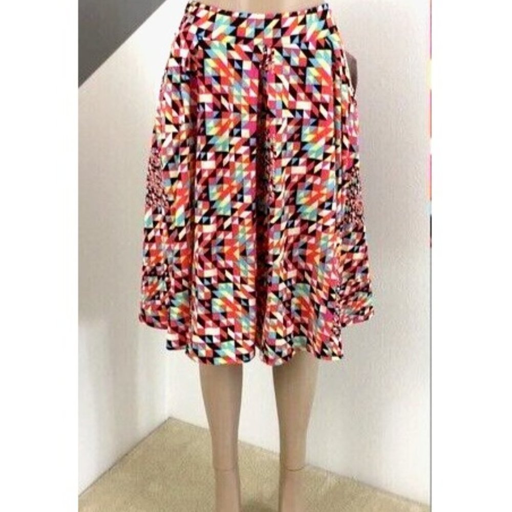 LULAROE Geometric Multicolor Bohemian Pleated Skirt With Pockets Size Women 2XL